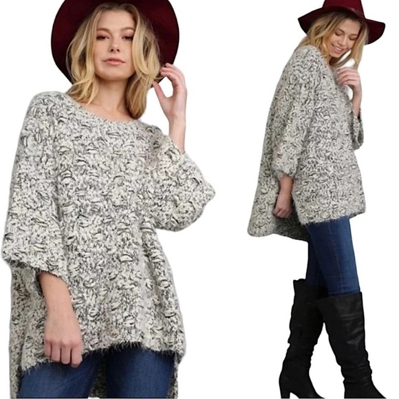Umgee USA Oversized Boucle Sweater M High Low Tunic Boho Slouchy Chunky Cozy - Picture 1 of 9